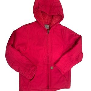 Girls Small (7/8) Hot Pink Carhartt Canvas jacket with pink fleece lining.